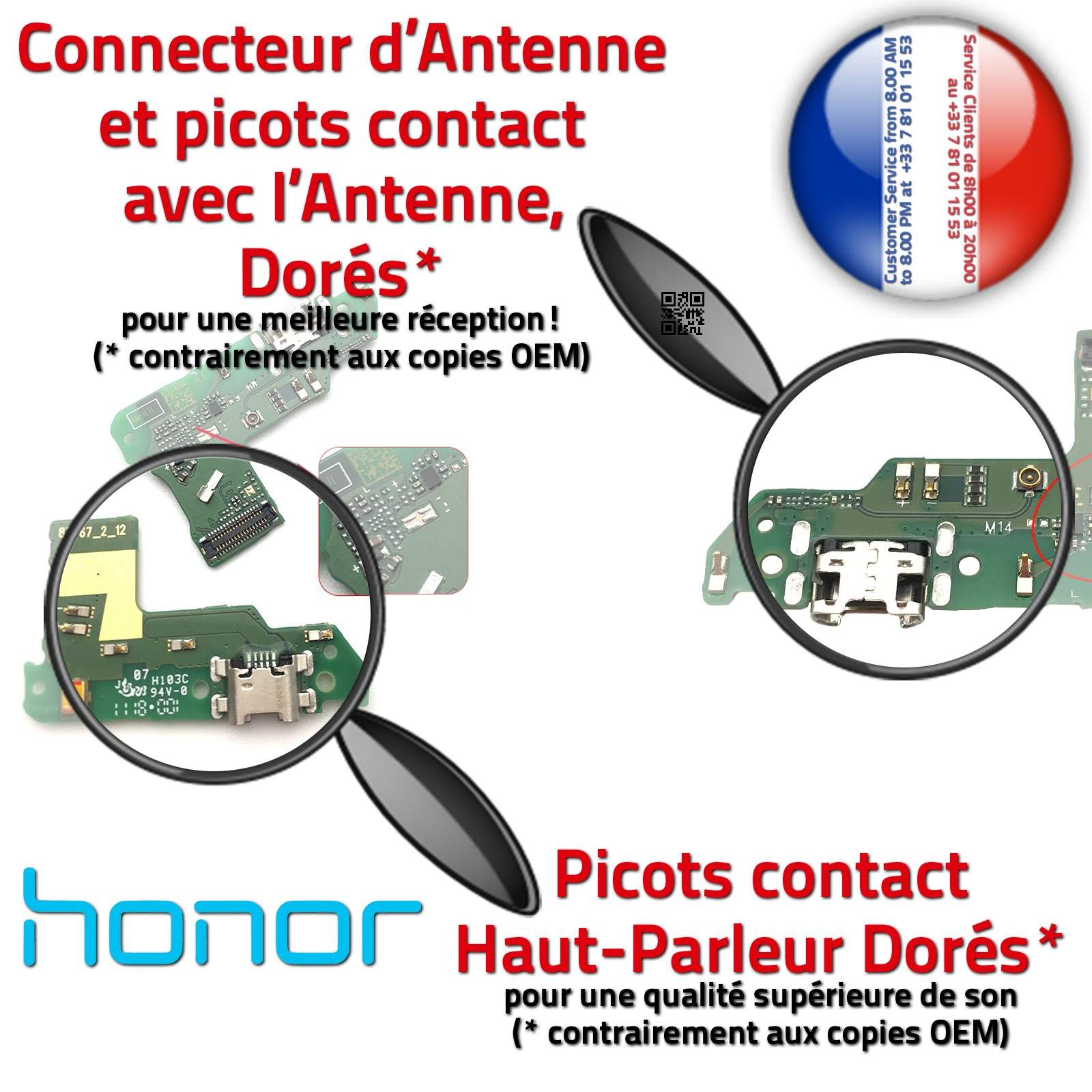 Honor 7C Prise Alimentation Chargeur USB Type-C ORIGINAL Téléphone PORT Nappe Charge OFFICIELLE Qualité Microphone Antenne Câble